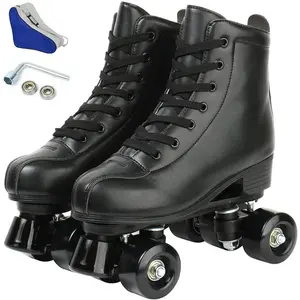 Leather Roller Skates - Premium Adjustable Four-Wheel Roller Skates for Women, Men, Boys, and Girls - Indoor and Outdoor