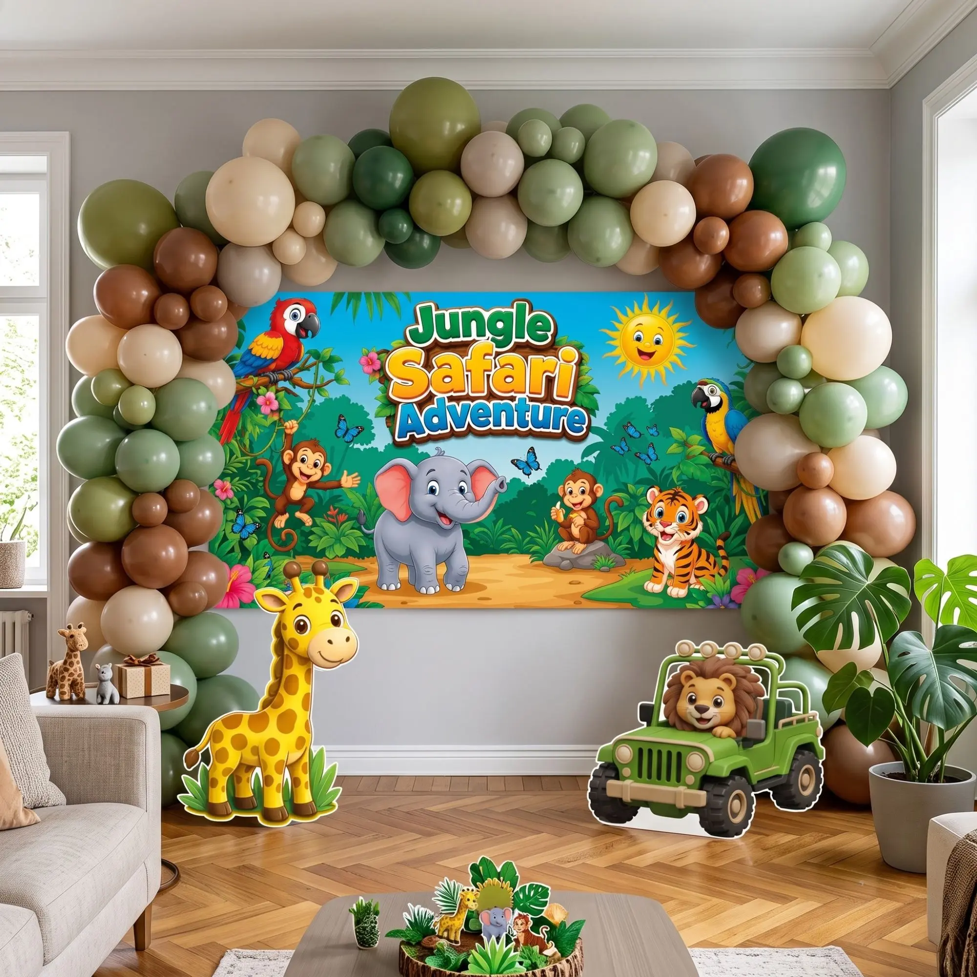 #2 Safari Adventure Fun Theme Backdrop & Banner Bundle - Garland, Balloon, Coroplast Foam Party Decor for Home Festive Events, Backdrop Display, Festive Party Supplies Accessory