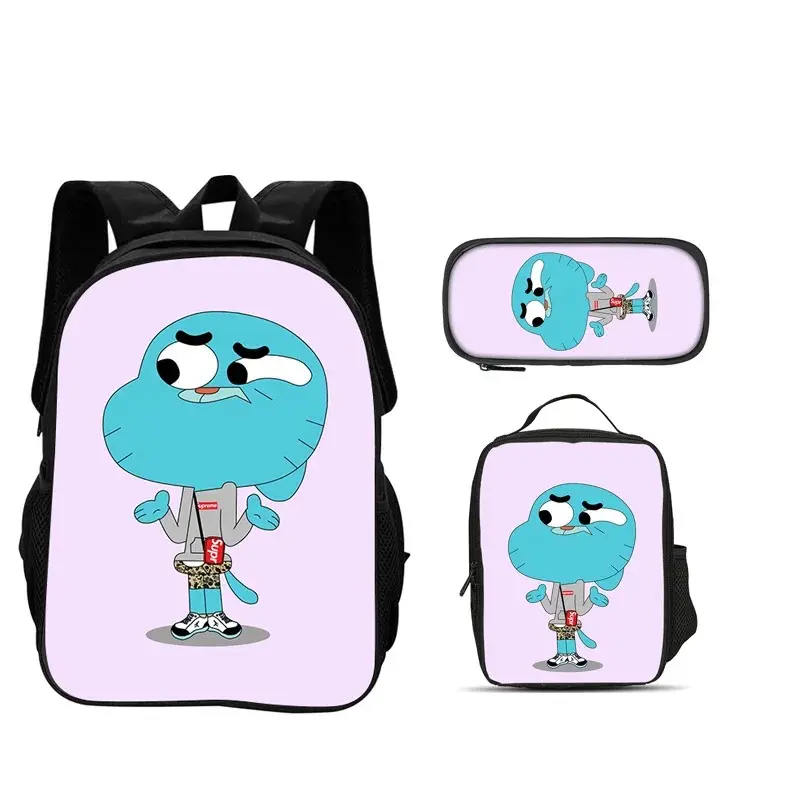 The Amazing World of Gumball backpacks pencil cases ice packs 3Pcs Set cartoon anime prints new styles for student boys or girls