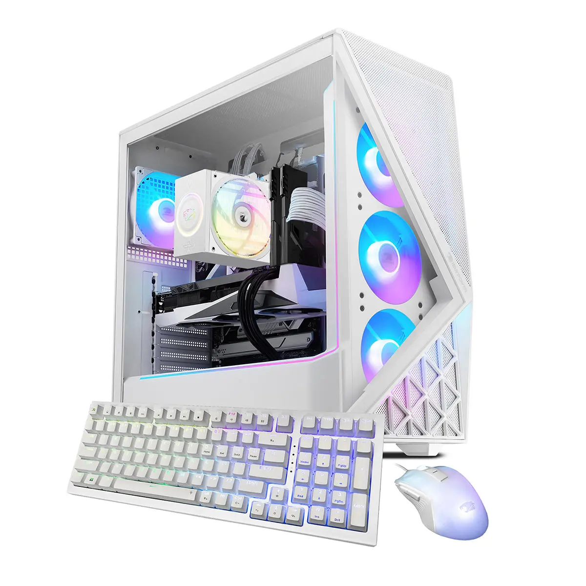 iBUYPOWER Slate SWI9N5703 Prebuilt Gaming PC Tower, Tower Form, Intel Core Ultra 9 285 2.5GHz, 32GB RAM, 2TB SSD, NVIDIA GeForce RTX 5070 12GB, Windows 11 Home, White, Gaming Keyboard, RGB Lighting