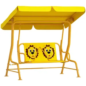 2 Seat Hammock Swing For Children With Custom Shade Protection For Sunny Days In Garden Or Backyard  Kids Patio Swing Steel Frame Soft Seat