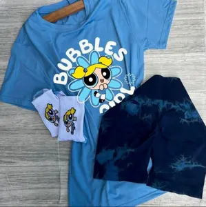 (Only Shirt) Cute Powerpuff Bubbles Girls Gym Shirt, Animation Character T-Shirt, Girl Power Tees, Hero Girl Gift Shirt, Powerpuff Girls
