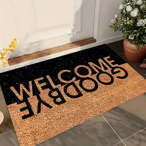 1 Hello and Goodbye patterned door mat - anti-slip, washing machine area carpet, suitable for kitchen, living room, bedroom, laundry room - comfortable polyester carpet, anti-fatigue, room decoration, bathroom