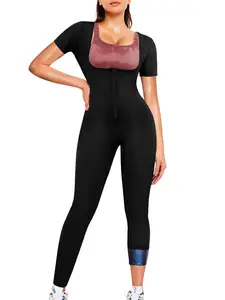 Women's full-body sauna body-shaping jumpsuit, sweat-absorbent Workout Jumpsuit with heat-absorbing fabric inside for waist training to promote perspiration