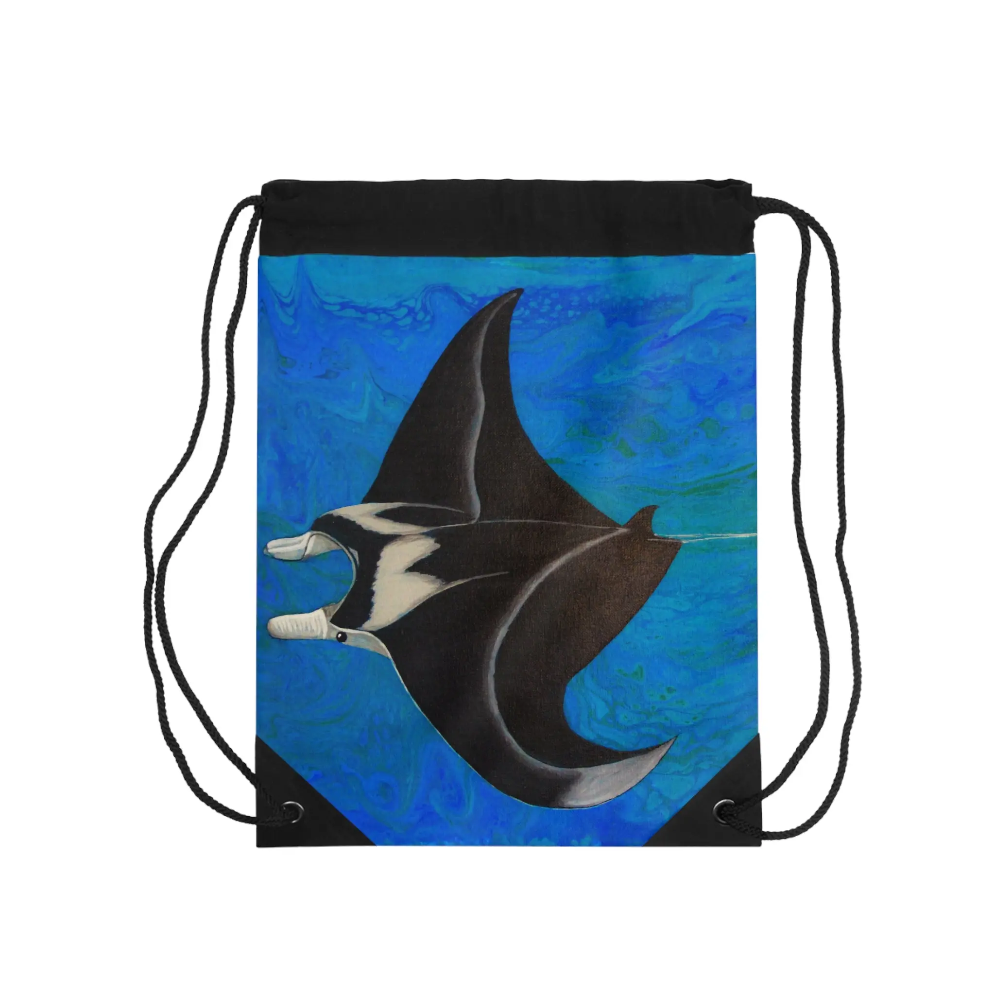 Manta Ray Drawstring Bag - Ocean Blue Marine Life Gym Sack, Gym-Style, Multi-Function, On-The-Go, Sport, Ultralight Drawstring Bags, Gym-Style Drawstring Bags