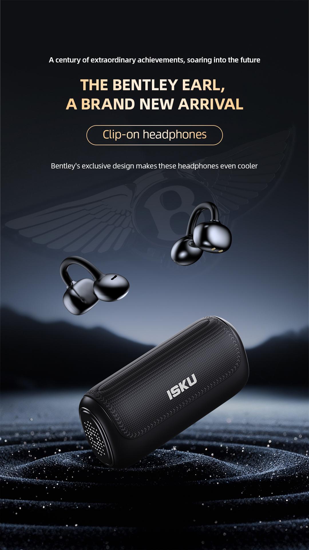 ISKU Clip-On Open Ear Bluetooth Earbuds, Wireless Ear Clip Headphones with Charging Case, Comfortable Secure Fit, Clear Calls, Long Battery Life, Sweat Resistant for Sports, Work, Travel