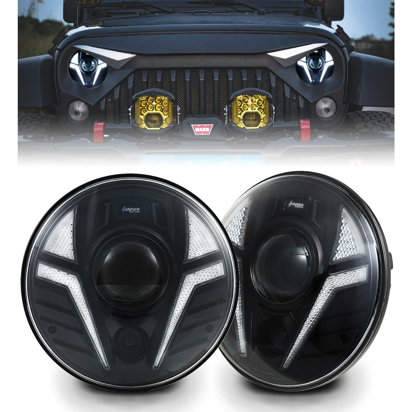 7" Laser Headlight Assemblies with White DRL, Amber Turn Signal for 2007-2017 Wrangler JK