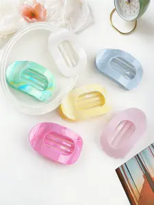 6pcs Sweet Marble Pattern Oval Duckbill Hair Clips, Flat Round Hair Claws, Multi-Use Hair Accessories for Daily and Beach Vacation