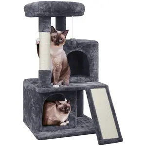 Yaheetech 36″ Height Cat Tree Multilevel Cat Tower with Double Condos, Scratching Post & Board, Sturdy Particleboard, Suitable for Small/Medium Cats