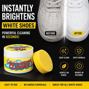 White Shoe Cleaning Cream Stain Remover for Sneakers No-Rinse Formula Quick Cleaning Includes Sponge 150g Cream Fresh Scent