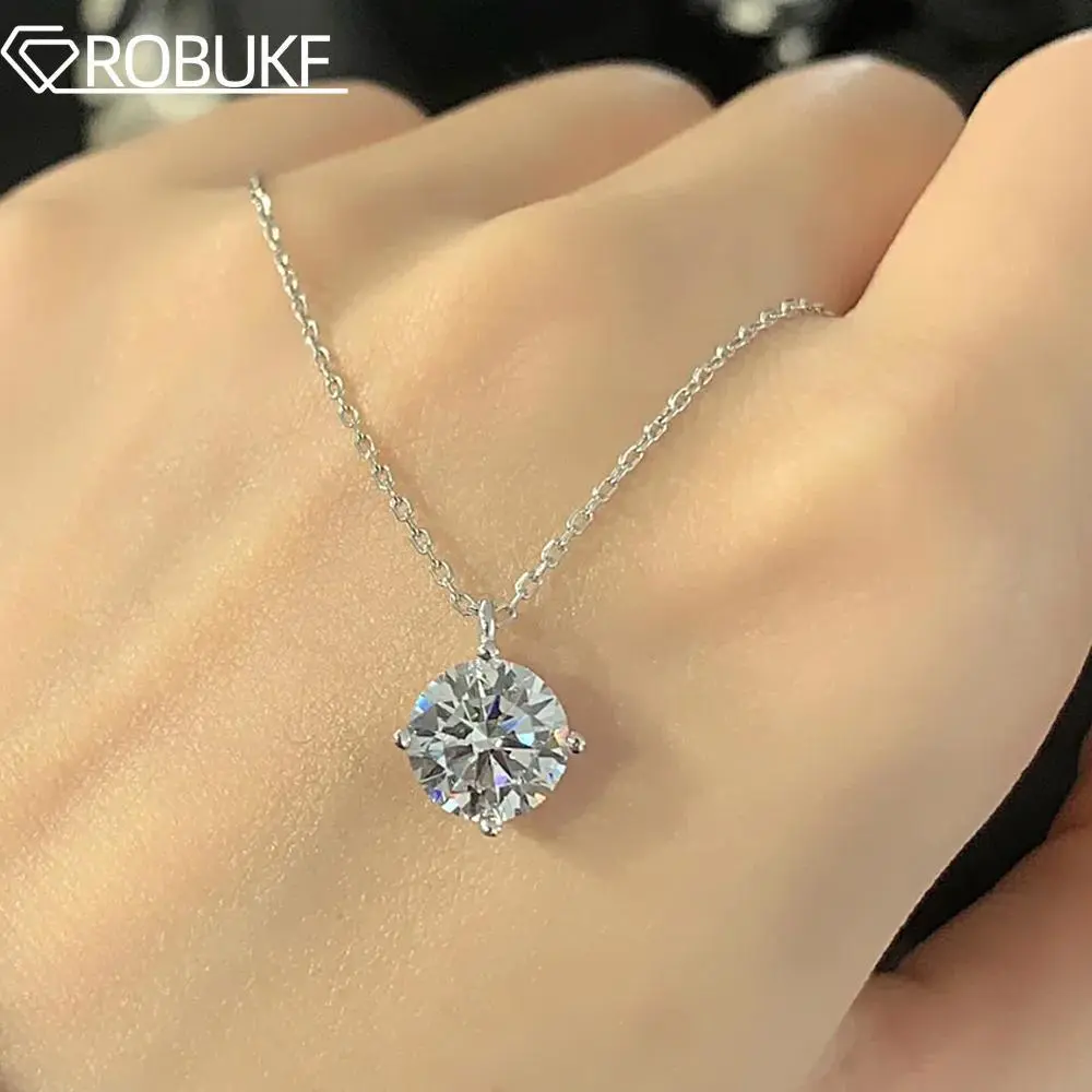0.5-3CT Moissanite Necklace for Women Sparkling Lab Diamond 925 Sterling Silver Classic 4 Prong Pendant Wedding Fine Jewelry GRA