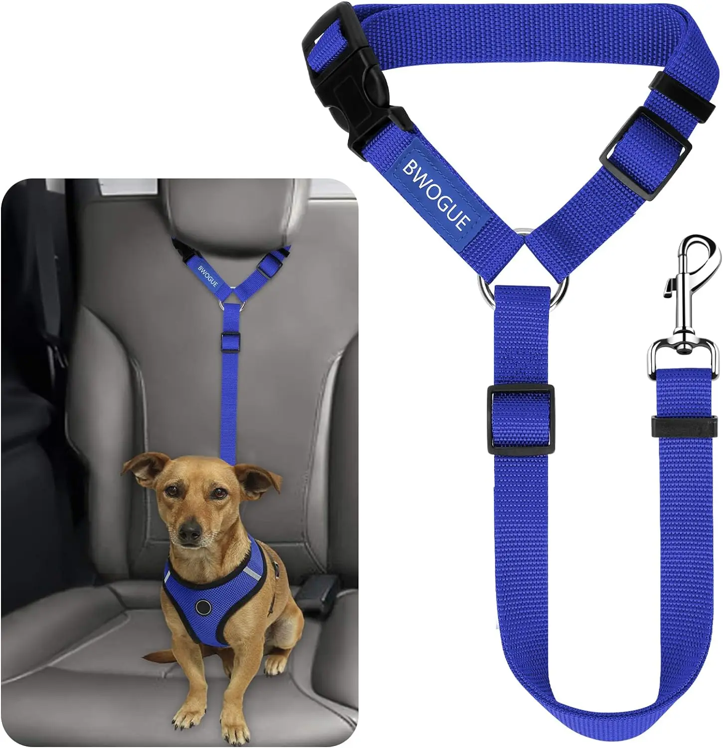 Adjustable Dog & Cat Car Harness with Headrest Restraint (1 Pack) BWOGUE