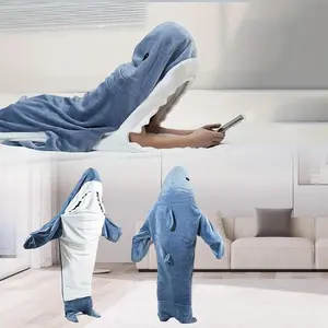 Cartoon Shark Sleeping Bag, Animal One-piece Pajamas, Flannel Shark Loungewear, One-piece Shark Bathrobe, Pink and Blue, Animal Theme