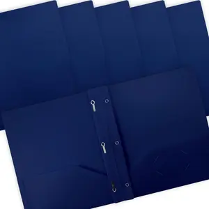 Blue Plastic 2 Pocket Folders with Prongs, Heavyweight, Letter Size Poly Folders, 24 Pack, with 3 Metal Prongs Fastener Clips, Blue