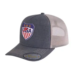 Embroidered Loving Hockey - 5 Panel Trucker Hat - Dark Grey/Khaki
