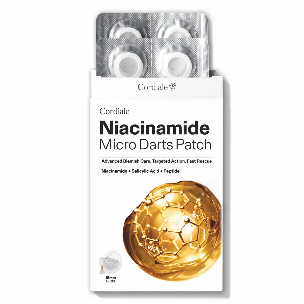 [Cordiale] Microdart Acne Patches for Deep & Cystic Acne, Niacinamide Micropoint Hydrocolloid Pimple Patches with Salicylic Acid & Peptide, Early Stage Zit & Acne Spot Stickers, Korean Skin Care (12 Count)