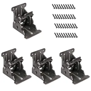 4 Pack Self Lock Hinge with Screws, Folding Brackets Extension Support Bracket Foldable Self Lock Hinges for Folding Table Legs, Black