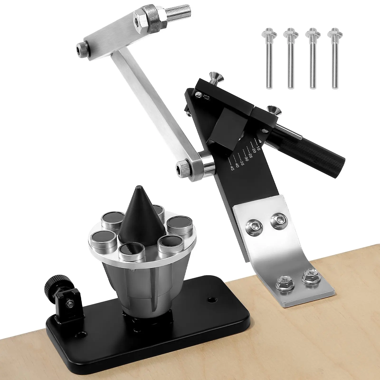 【Summerfinds】VEVOR Hardware Lawn Mower Blade Sharpener & Balancer, 15°-45° Adjustable Tool with 4 Adapter Pins, Ball Bearings, 25mm Enlarged Handle, Magnets, 0.28" Thickness, 2.76"-5.51" Width, 11.81x5.91x6.30 in, Compatible with Most Angle Grinders,