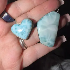 Larimar pendant and ring at in sterling silver.