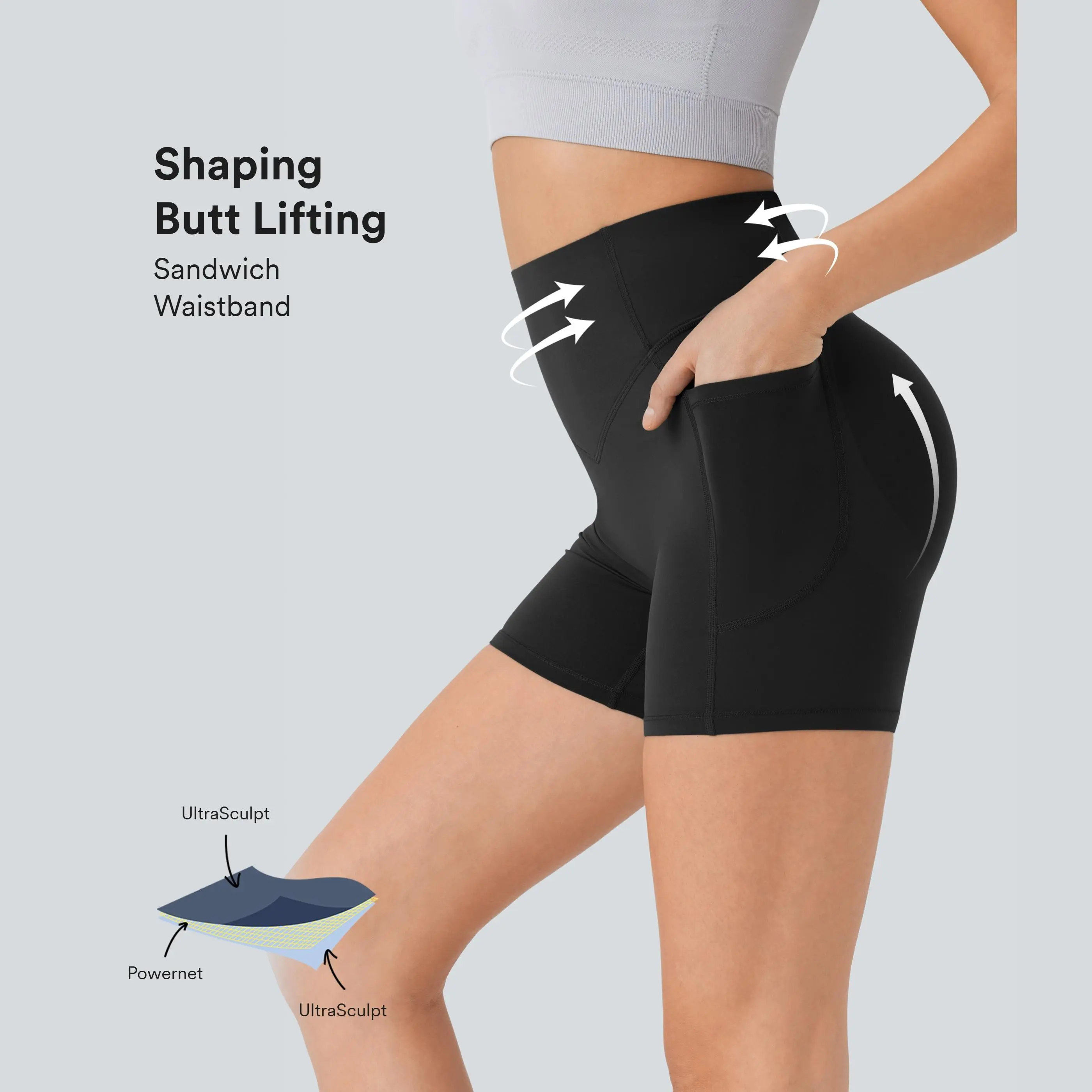 Halara UltraSculpt High Waisted Scrunch Butt Lifting Tummy Control Pocket Shaping Workout Biker Shorts 5'' #summervibes