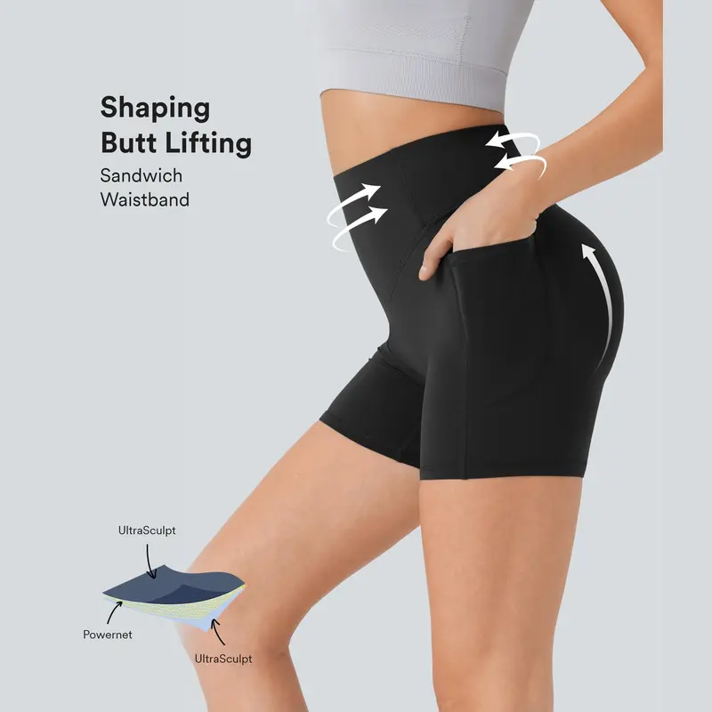 Halara UltraSculpt High Waisted Scrunch Butt Lifting Tummy Control Pocket Toning Female Active Athletic Bottoms - 5 in Premium 4-way Flex Fabric Workout Enhancer Waist Reduction Sports Shorts for Gym Fitness