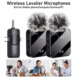 Lavalier Dual Wireless Lapel Microphone Professional Tie Mic Rechargeable Lapel Mic For iPhone Android Phone Mobile Cell PC Buttonhole mini Microphon small Micro outdoor live broadcast noise reduction