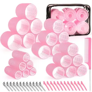 Self-Grip Hair Rollers in 4 Sizes-Suitable for Long Hair, Short Hair, and Bangs-50-Piece Set with Clips (25mm, 36mm, 48mm, 60mm), Pink