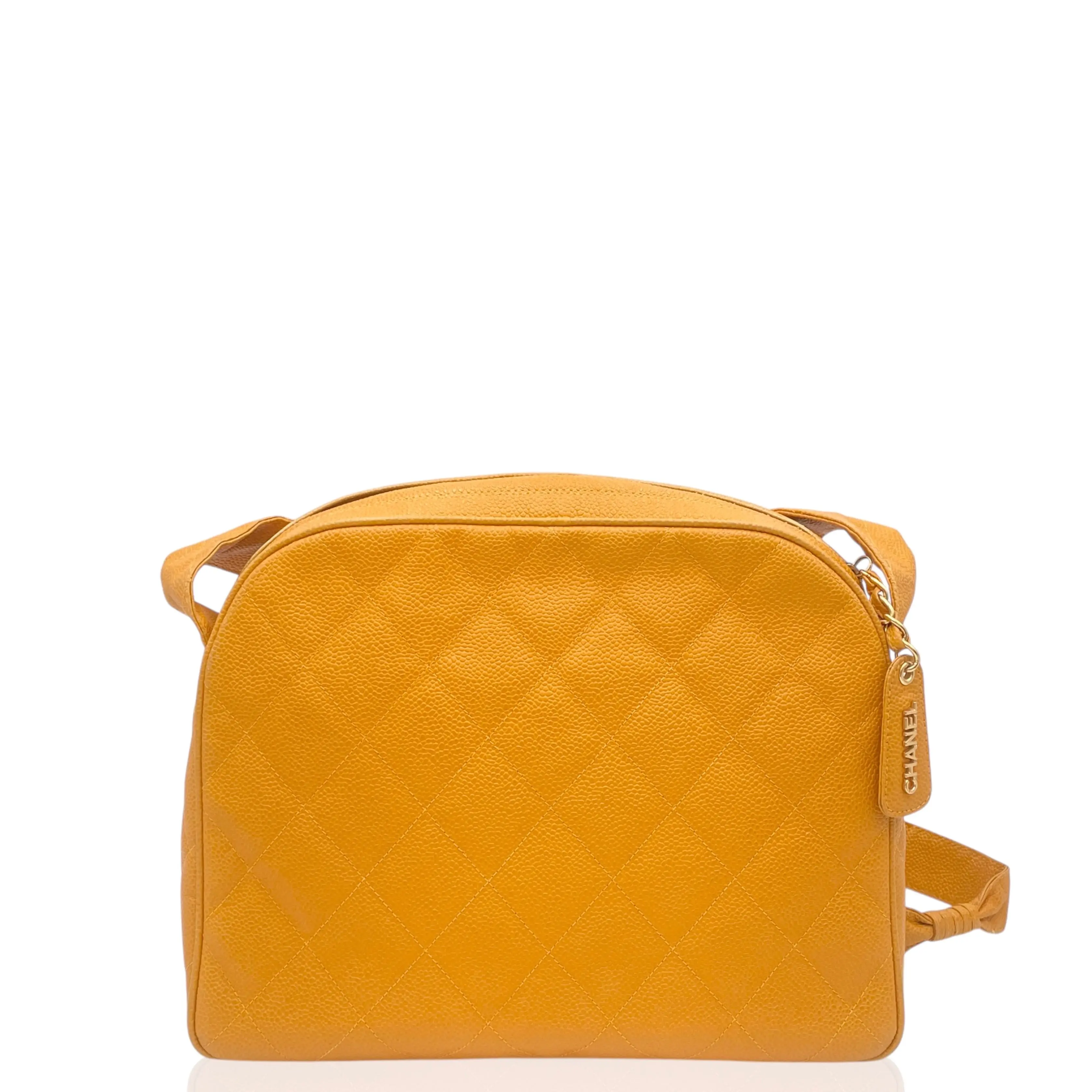 Pre-owned CHANEL Leather Shoulder Bags Quilted Shoulder Bag Grained Calfskin Yellow (i83ch)