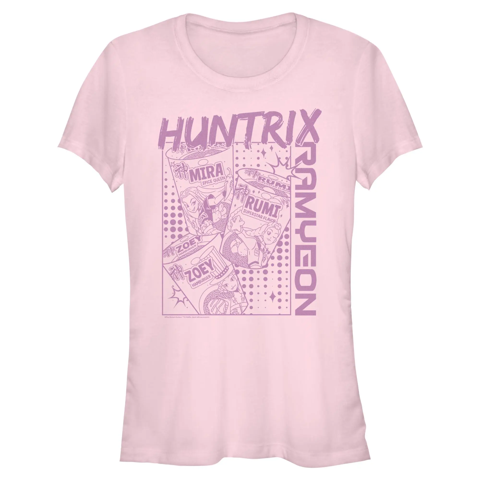 Women's Juniors Short-Sleeve Light Casual Everyday Fit KPop Demon Hunters Zoey Mira Rumi Ramyeon T-Shirt