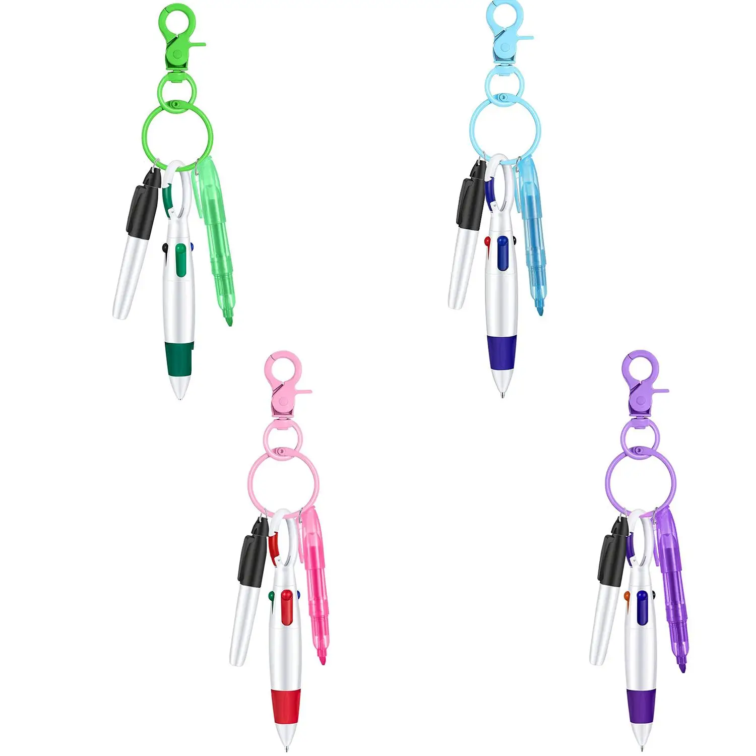 Nurse Pen Set, 1 Set Including Tip Highlighter & Permanent Marker Pen & Retractable Ball Pen with Keychain Clip, Office Stationery & Supplies