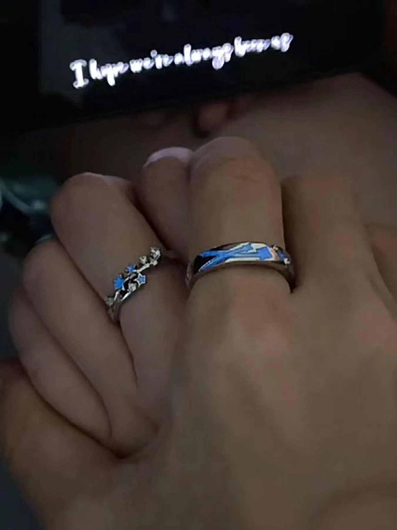 Luminous Couple Rings Set, Matching Promise Rings for Him Her, Glow in The Dark Blue Enamel Band, Hypoallergenic Stainless Steel Couple Jewelry, Romantic Valentine's Day & Anniversary Gift for Lovers
