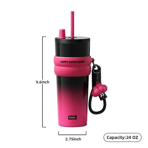 [Sidagar] Cute Water Bottle For Women Tumbler Cup, Heart Silicone Band Drinkware With Bracelet Charm, Giftable Coffee Cups Style, Leak-Proof Straw Lid, Portable Flask, Wide Mouth, Slim Base Fits Car Cup Holder, 24oz