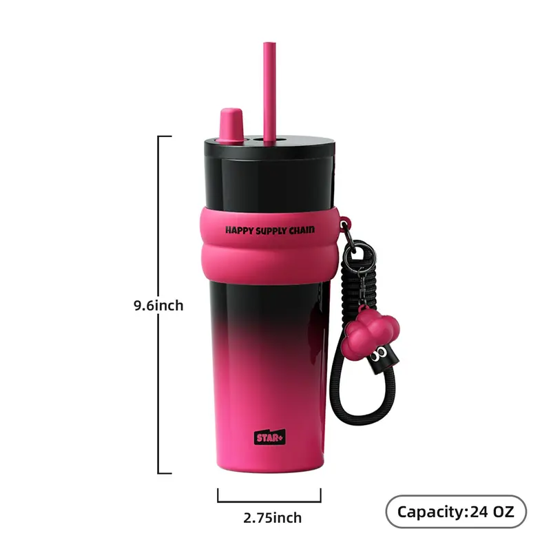 [Sidagar] Cute Water Bottle For Women Tumbler Cup, Heart Silicone Band Drinkware With Bracelet Charm, Giftable Coffee Cups Style, Leak-Proof Straw Lid, Portable Flask, Wide Mouth, Slim Base Fits Car Cup Holder, 24oz