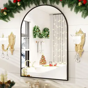 BEAUTYPEAK 20"x 30" Bathroom Mirror Wall Vanity Arched Mirror, Black
