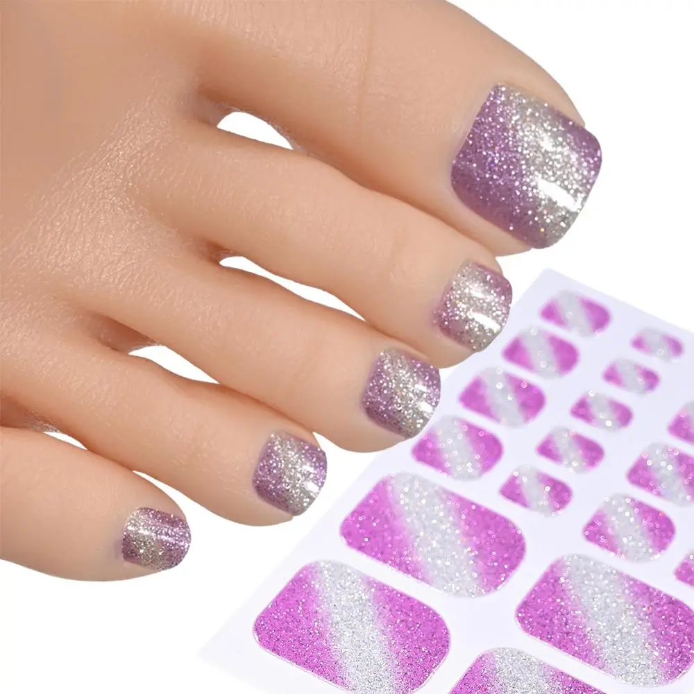 1Pc Colorful Twill Glitter Toenail Sticker Pink Silver Gradient Glitter Toenail Slider DIY Summer Beach Glitter Toenail Decal
