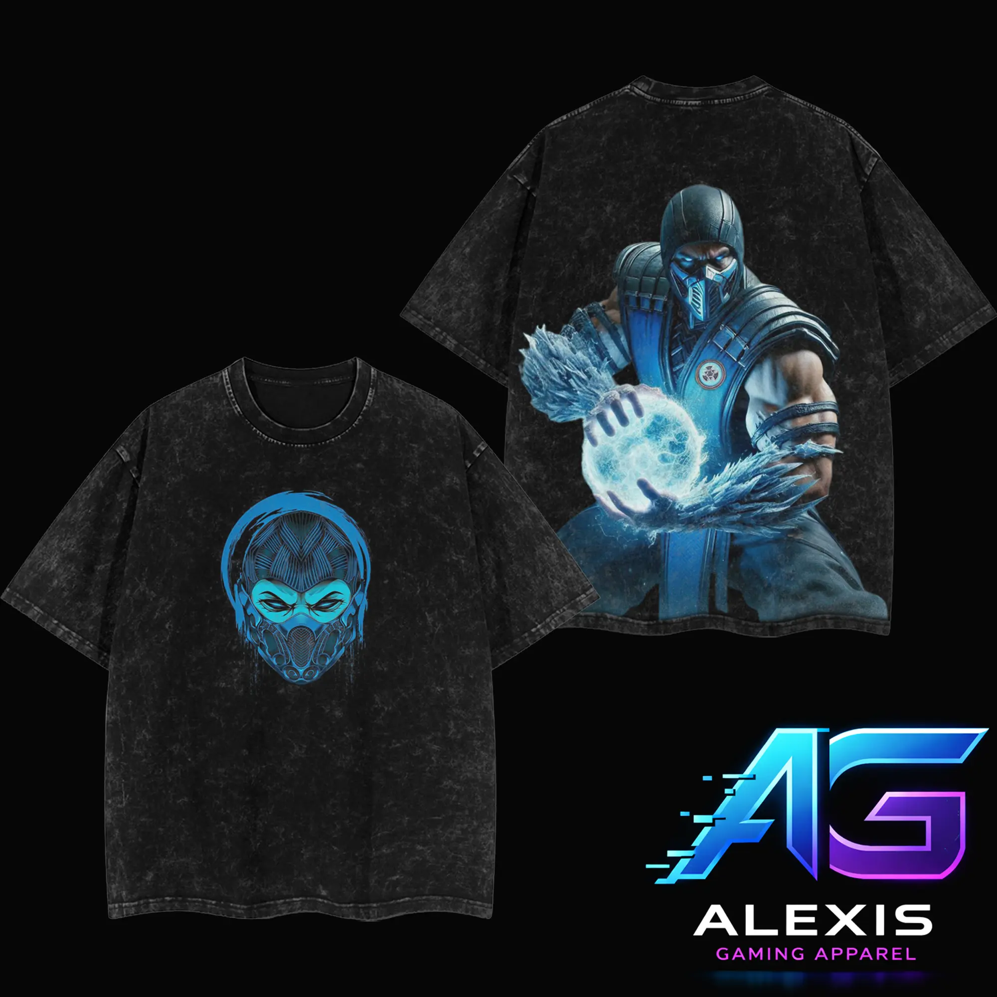 Action Game Mortal Kombat Inspired Ice Ninja Sub-Zero Graphic Shirt, Vintage Gaming Washed Black Streetwear T-Shirt Hoodie, Ice Warrior Back Print Shirt, Fighting Game Character Outfit, Unisex Cotton Apparel, Gift for Fan, Mortal Kombat II 2026 Apparel