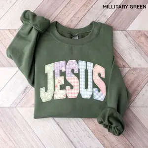 Jesus Faux Floral Quilted Sweatshirt Christian Patchwork Faith Tee, Bible Verse Apparel