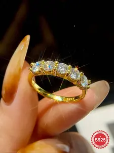 1 Pc Gorgeous Delicate Five-Star Zircon Shiny Ring for Women Real 925 Sterling Silver Jewelry Elegant Engagement Ring Bridal Wedding Engagement Dating Party for Ladies Engagement Anniversary Valentine's Day Girlfriend Birthday Gift