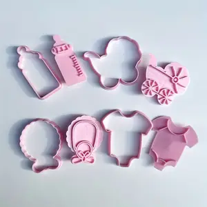 Princess Theme Plastic Cookie Cutter Set 4-Piece - Baby Bottle, Stroller, Onesie, Baby Bib Shapes for DIY Biscuit Baking - Versatile Cookie Stamp and Dough Cutter for Home, Dessert Shop, Bakery Use - Ideal for Halloween, Hanukkah Baking Crafts Bakeware