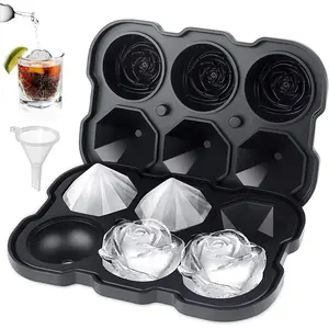 [Rose Ice Cube Tray] 2pcs Silicone Rose Ice Cube Tray |   6 Easy-Release Large Ice Balls for Cocktails, Whiskey, Bourbon, Drinks & Homemade Juices