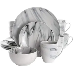 Fine Marble 16 Piece Stoneware Dinnerware Set in Black and White