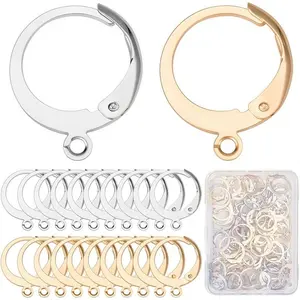 SUNNYCLUE 1 Box 80Pcs 40 Pairs Leverback Earring Hooks Real 18K Gold Plated Stainless Steel Round Lever Back Clasp Huggie Hoop French Ear Wire Leverbacks Hook for Jewelry Making Earrings Findings