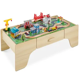 Best Choice Products Kids 70-Piece Train Table, Large Multipurpose Wooden Playset w/ Reversible Table Top