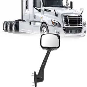 HECASA Chrome Hood Mirror Right Side Compatible with 2008-2017 Freightliner Cascadia, Chrome Silver Mirror Cap Cover, Semi Trucks Pickup Truck Manual Mirror Black+Silvery+Clear Passenger Right Side