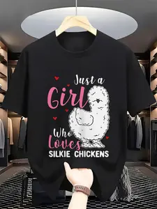 Cotton Silkie Chicken Girl Who Loves Silkie Chickens Graphic T-Shirt | 865% Moisture-Wicking Casual Tee, Crew Neck, Regular Fit, Suitable for All Seasons, Ideal for Summer, Beach, Parties, Commuting