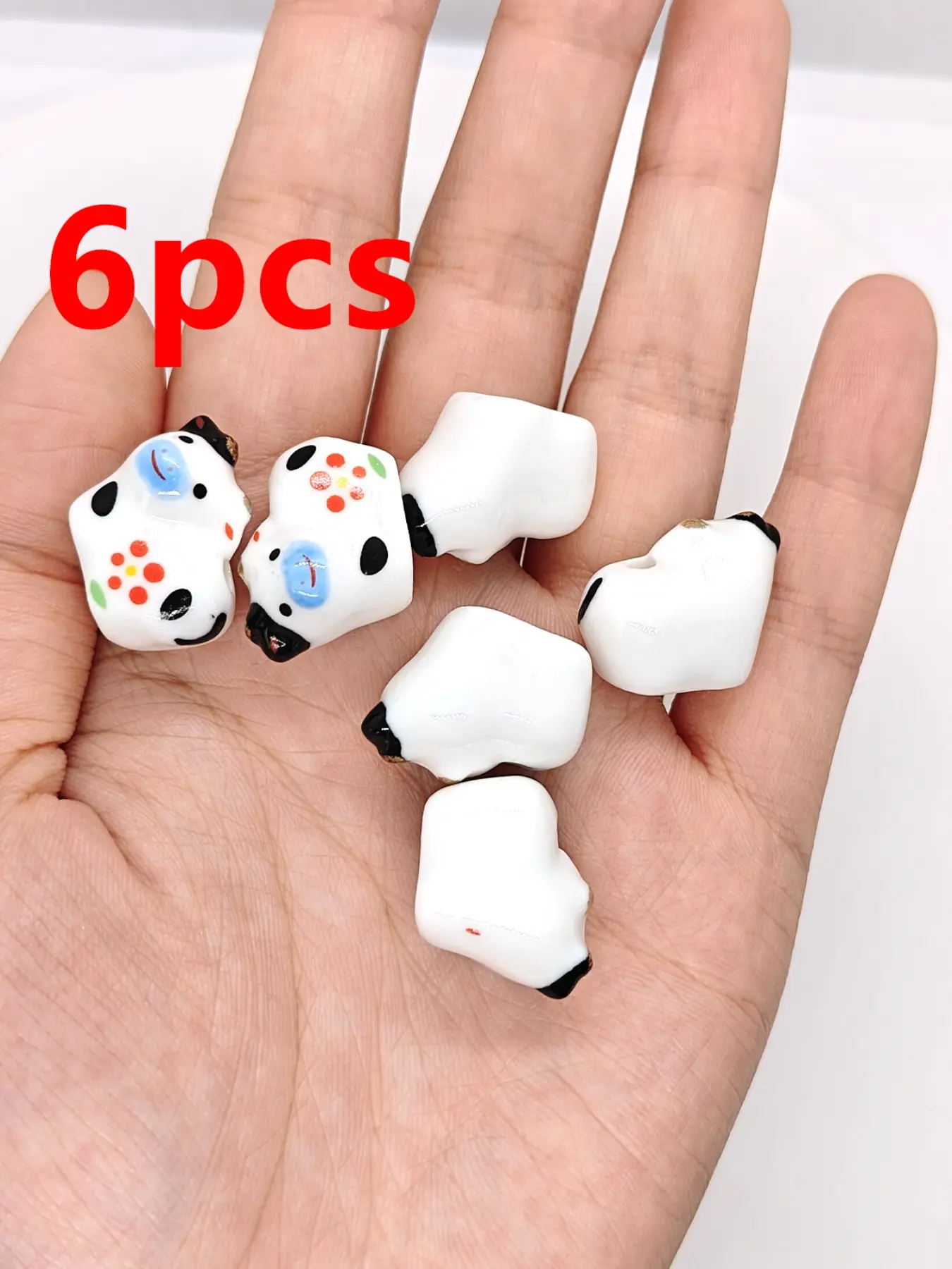 6pcs Cow Pattern Ceramic Beads, Cute Cartoon Style, DIY Jewelry Making Supplies, All-Season Handmade Craft Accessories