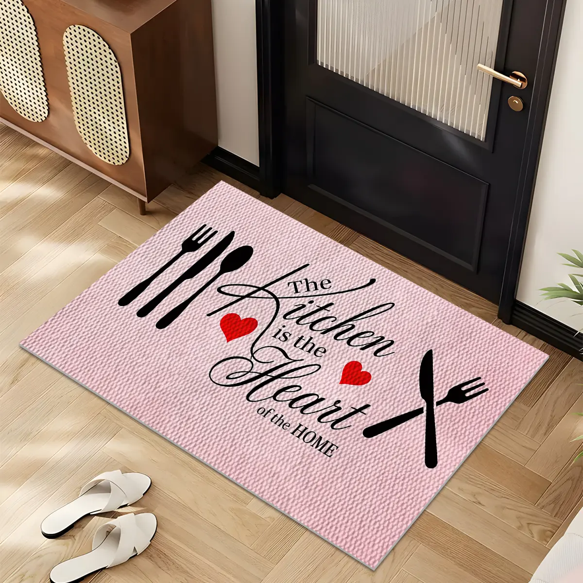 1/2/3PCS Pink Kitchen Rug ,Non Slip Washable Kitchen Mats Durable Easy Clean Floor Mat Set, Knife Fork Heart Farmhouse Kitchen Runner Rugs 16"x24"+20"×32"+20"×47"