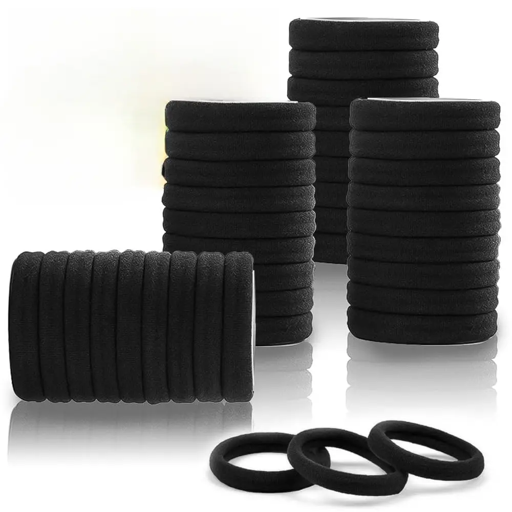 100PCS Black Hair Ties for Women, Seamless Cotton Hair Bands No Crease | No Damage Hair Tie for Thick Thin Hair, Soft Ponytail Holders, Hair Accessories for Girls