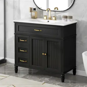 36" Bathroom Vanity with Sink, Bathroom Cabinet with Drawers, Solid Frame and MDF Board, One Package