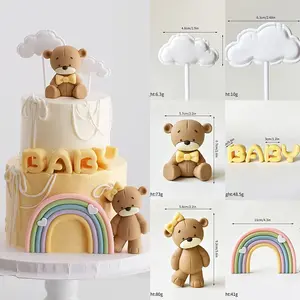 Baby Gender Reveal Cake Decorations, Baby Bow Tie Toy, Bear Rainbow Cloud Insert, Birthday Party Supplies, Home Décor, Cake Decorating